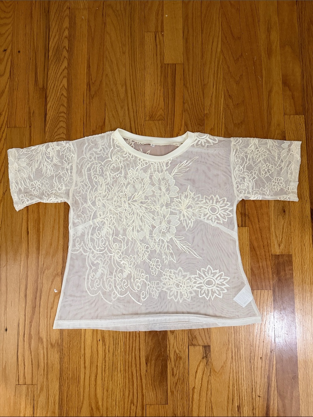 Sheer Ivory Floral Embroidered Top - Brand Unspecified